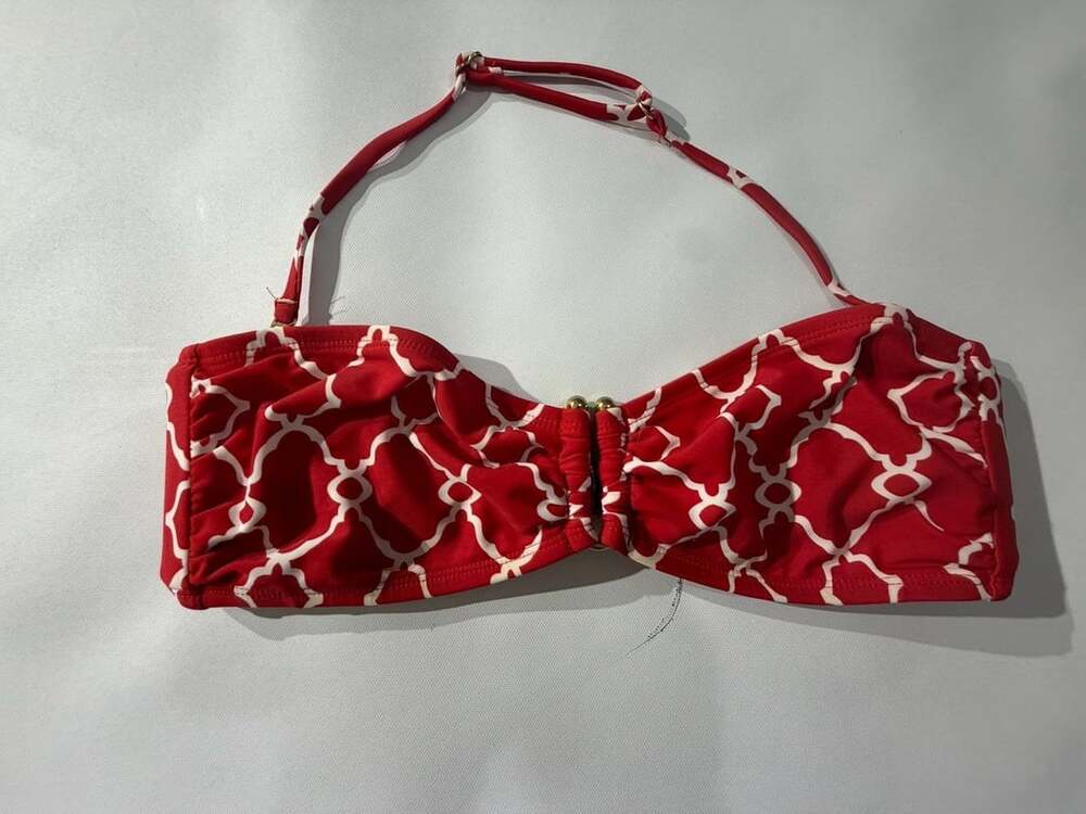 Banana Republic M Red White Lattice Bandeau Bikini Top Strapless Swim Y2K